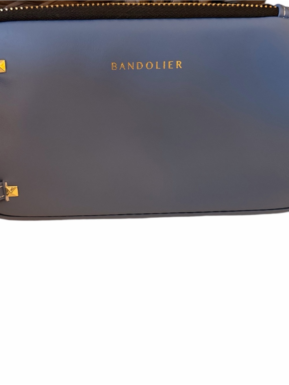 Bandolier Slim Leather Crossbody Pouch in Navy with Gold Accents